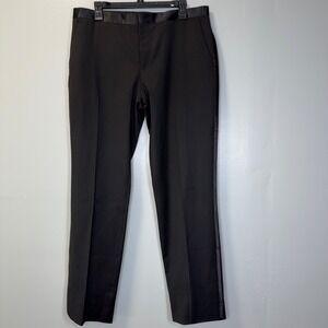 Express Photographer Mens Black Tuxedo Dress Pants Wool Blend Satin Trim 34x31